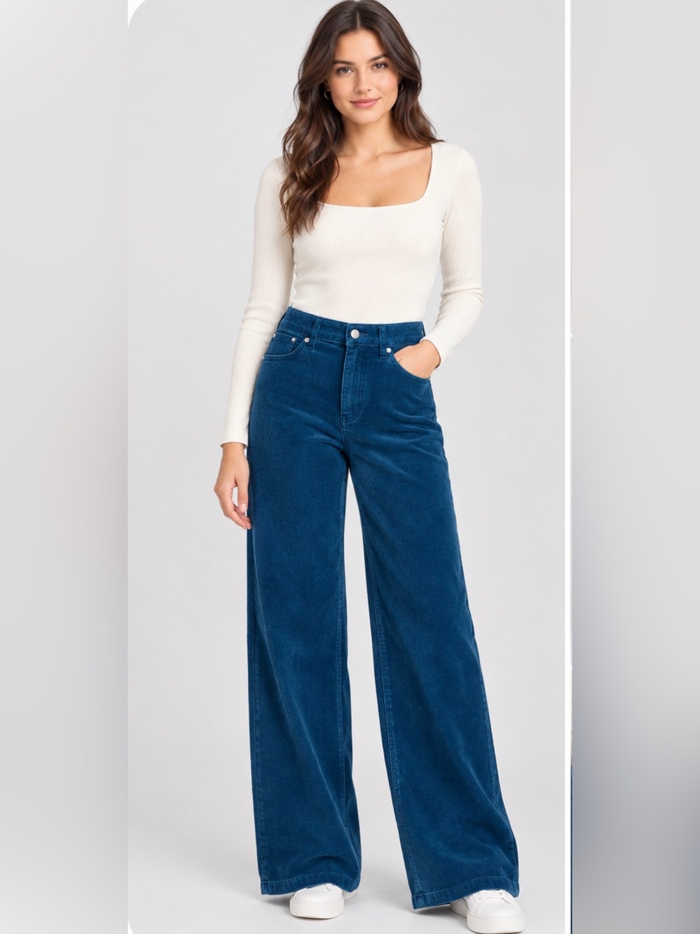 J.Crew Factory Wide Leg Corduroy Pants High Rise Cropped Seaport Blue 27 NWT